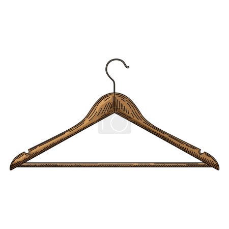 Illustration for Elegant silhouette of a wooden coat hanger. Minimalist brown clothes hanger icon. Vintage design illustration. - Royalty Free Image