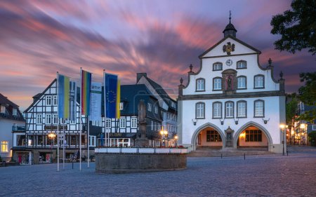 Photo for BRILON, GERMANY - JUNE 3, 2023: Historic district with old buildings of Brilon during sunset on June 3, 2023 in Sauerland, Germany - Royalty Free Image