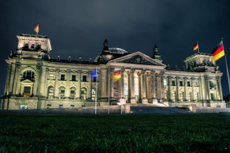 Photo for The Reichstag building at night in city Berlin at Germany. Bundenstag. - Royalty Free Image