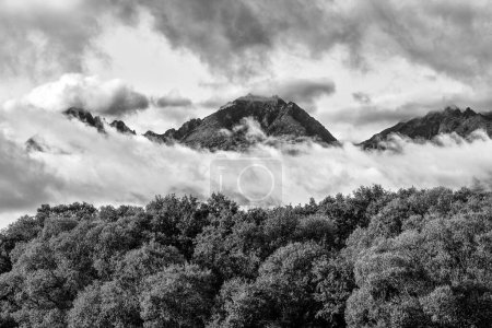 Téléchargez les photos : Hauts sommets dans les nuages. Photographie noir et blanc. Hautes montagnes Tatras en Slovaquie - en image libre de droit
