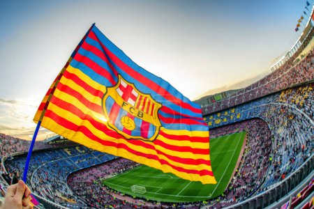 Téléchargez les photos : Barcelone, Espagne - 19 avril 2017 : Drapeau du FC Barcelone au stade de football Nou Camp - en image libre de droit