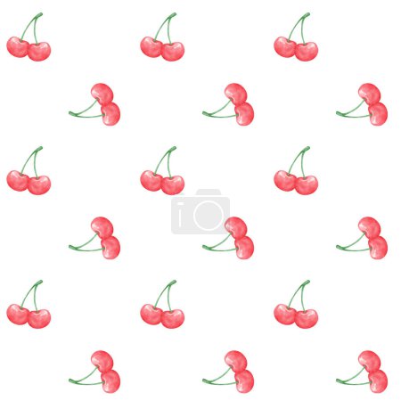 pattern seamless Red coquette cherries aesthetic watercolor hand drawing.