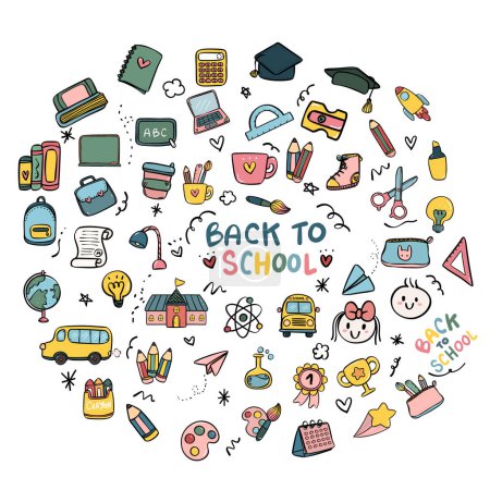 Illustration for School Stationery Supplies Collection. Cute Doodle Art back to school - Royalty Free Image