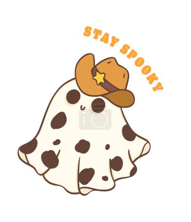 Illustration for Cute Halloween Cowboy Ghost. Adorable Kawaii Cartoon Doodle Illustration. stay spooky. - Royalty Free Image