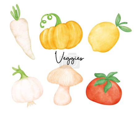 Ilustración de Ilustraciones vegetales frescas y coloridas en estilo acuarela - Imagen libre de derechos