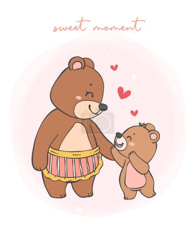 Ilustración de Madre oso y bebé oso conmovedor dibujos animados Doodle Ilustración - Imagen libre de derechos