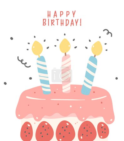 Ilustración de Pasteles de cumpleaños lindo tarjeta de felicitación festiva. Perfecto para eventos alegres y celebraciones alegres. - Imagen libre de derechos