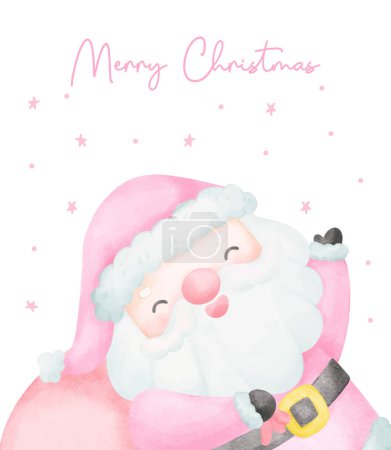 Illustration for Cute Pink Christmas Santa Claus with Sack watercolor Cartoon character Hand Painting - Royalty Free Image