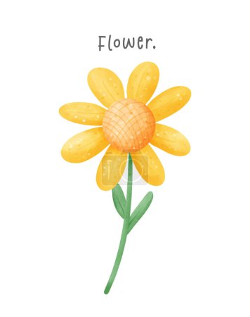 Illustration for Cute yellow daisy flower with stem watercolor hand drawing illustration vector - Royalty Free Image