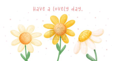 Illustration for Cute three daisy flowers watercolor banner hand drawing illustration vector - Royalty Free Image
