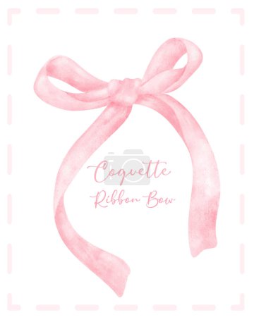 Illustration for Cute coquette aesthetic pink ribbon bow in vintage style watercolor - Royalty Free Image