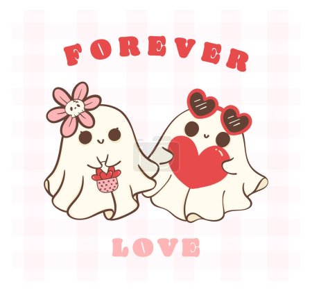 lindo retro valentine fantasma pareja - espeluznante doodle amor en kawaii estilo