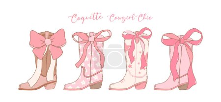 Coquette Pink Cowgirl Boots with Ribbon Bow Hand Drawn collection