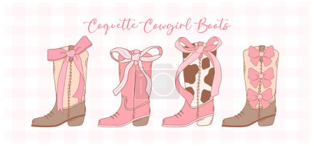 Coquette Pink Cowgirl Boots with Ribbon Bow Hand Drawn collection