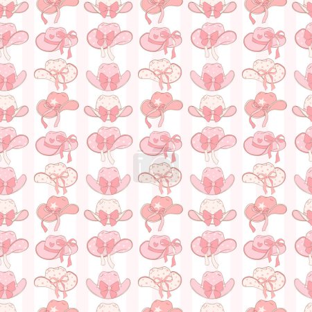 Coquette Pink cowgirl hat pattern seamless, Preppy Girly Western Digital Paper isolated on white background.