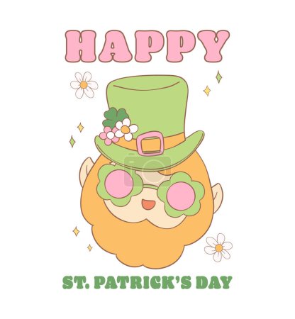Groovy st patrick's day, happy leprechaun face cartoon doodle drawing.