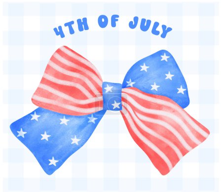 Illustration for 4th of July Coquette stars and stripes ribbon Bow Watercolor vector. - Royalty Free Image