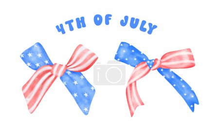Illustration for Coquette 4th of July stars and stripes ribbon Bows Watercolor vector illustration. - Royalty Free Image