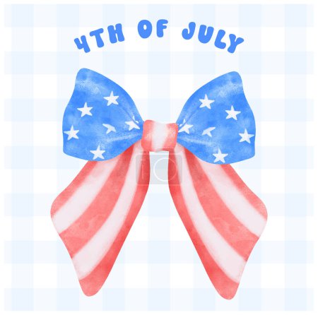 Illustration for 4th of July Coquette stars and stripes ribbon Bow Watercolor vector illustration. - Royalty Free Image