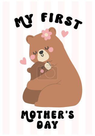Herzerwärmender Muttertag Bär Mom umarmt Baby Cub Liebenswerte Grußkarte bnner Illustration.