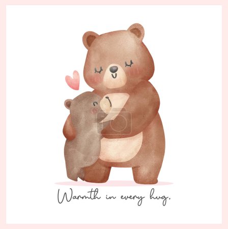Heartwarming Mothers Day Bear Mom and Baby Cub cuddle hug Adorable watercolor illustration.