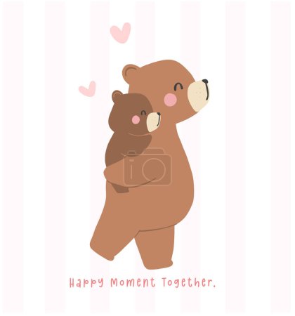 Fathers day bear happy baby on daddy back walking together Heartwarming Cartoon Illustration