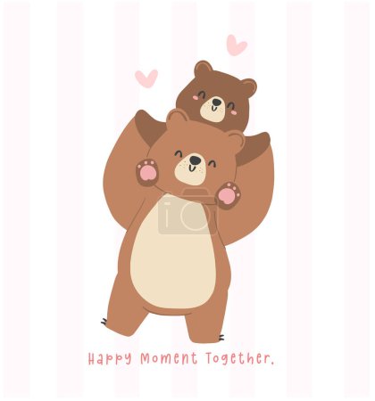 Fathers day bear happy baby on daddy shoulder walking together Heartwarming Cartoon Illustration