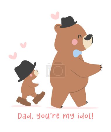 Fathers day bear happy baby follow daddy step walk together Heartwarming Cartoon Illustration