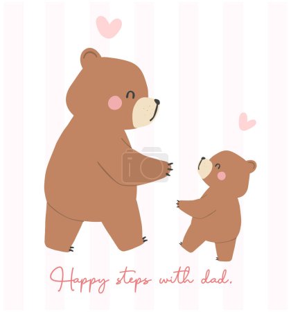 Fathers day bear happy baby and daddy bear walking together Heartwarming Cartoon Illustration