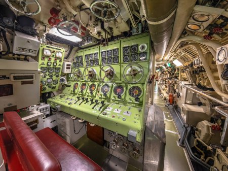 Photo for Interior of Submarine. Periscope and control room area. - Royalty Free Image