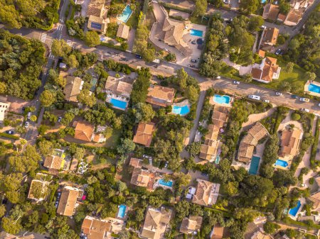 Photo for Luxury Villas with swimming pools top down aerial view in Southern France - Royalty Free Image