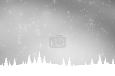 Photo for Winter snowy tree landscape scene with snowflakes copy space illustration background. - Royalty Free Image