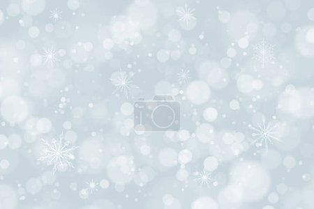 Photo for Illustrated snowflakes on silver snowy winter circle bokeh copy space background. - Royalty Free Image