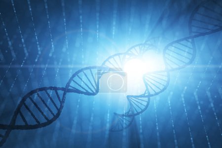 Photo for Dna chains illustration on shining blue cyberspace science illustration background. - Royalty Free Image