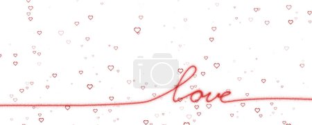 Photo for Word love handwritten in one stroke with hearts on clean white background. - Royalty Free Image