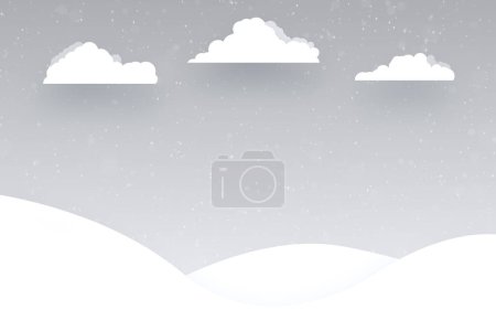 Foto de Ilustrado diseño gráfico nieve invierno paisaje con copos de nieve nubes y estrellas. Concepto temporada de vacaciones Navidad y año nuevo copia espacio tarjeta de felicitación fondo. - Imagen libre de derechos