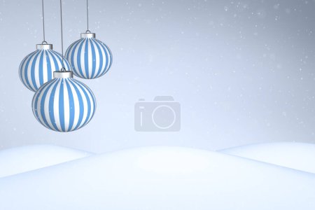 Photo for Christmas ornament baubles on bright bluebackground with snowflakes. Concept holidays copy space greeting card illustration. - Royalty Free Image