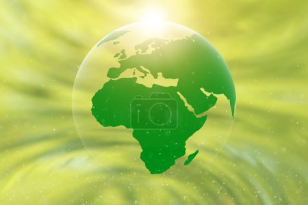 Photo for Earth globe world map on sunny blurred river background. Concept environment background. - Royalty Free Image