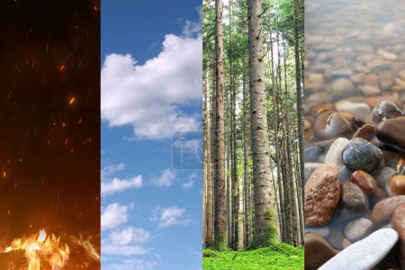 Photo for Collage of a four elements of life. Fire, air, earth and water background. - Royalty Free Image