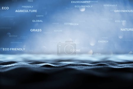 Photo for Ecology environment seascape with waves and word cloud blue background. - Royalty Free Image