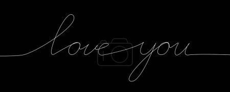 Photo for Word phrase love you handwritten in one stroke on clean black background. - Royalty Free Image