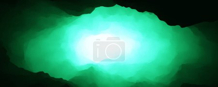 Photo for Abstract dark green abyss cave with volumetric light illustration background. Copy space. - Royalty Free Image