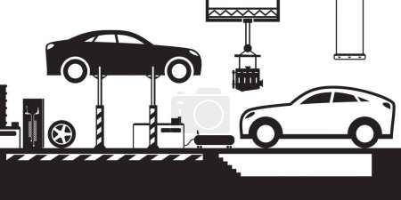 Illustration for Car service with stand and canal - vector illustration - Royalty Free Image