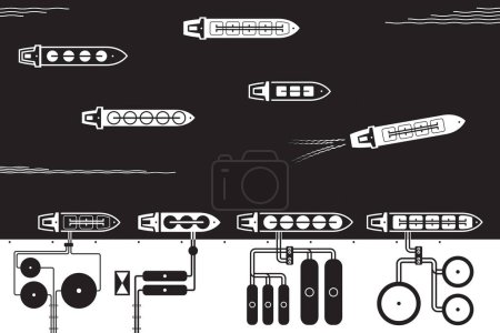 Illustration for Petrol and gas terminal with tankers in the sea  - vector illustration - Royalty Free Image