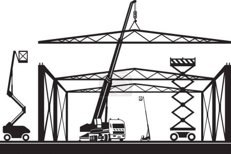 Illustration for Crane and lifting machinery on construction site  vector illustration - Royalty Free Image