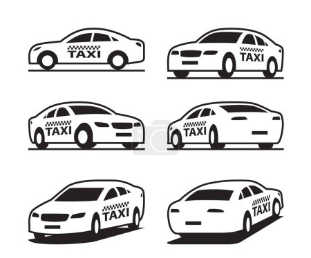 Téléchargez les illustrations : Taxi voiture dans une perspective différente illustration vectorielle - en licence libre de droit