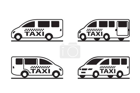 Ilustración de Taxi van en vista diferente - ilustración vectorial - Imagen libre de derechos