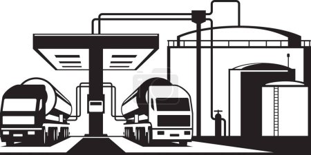 Loading oil tank trucks at petroleum terminal  vector illustration