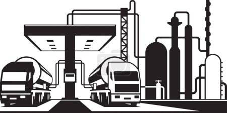 Camions-citernes de chargement à l'illustration vectorielle de l'usine chimique