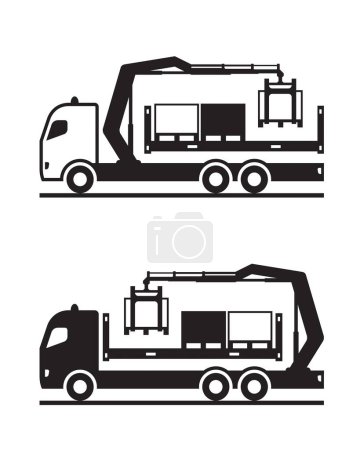 Truck mounted crane with pallets of goods  vector illustration